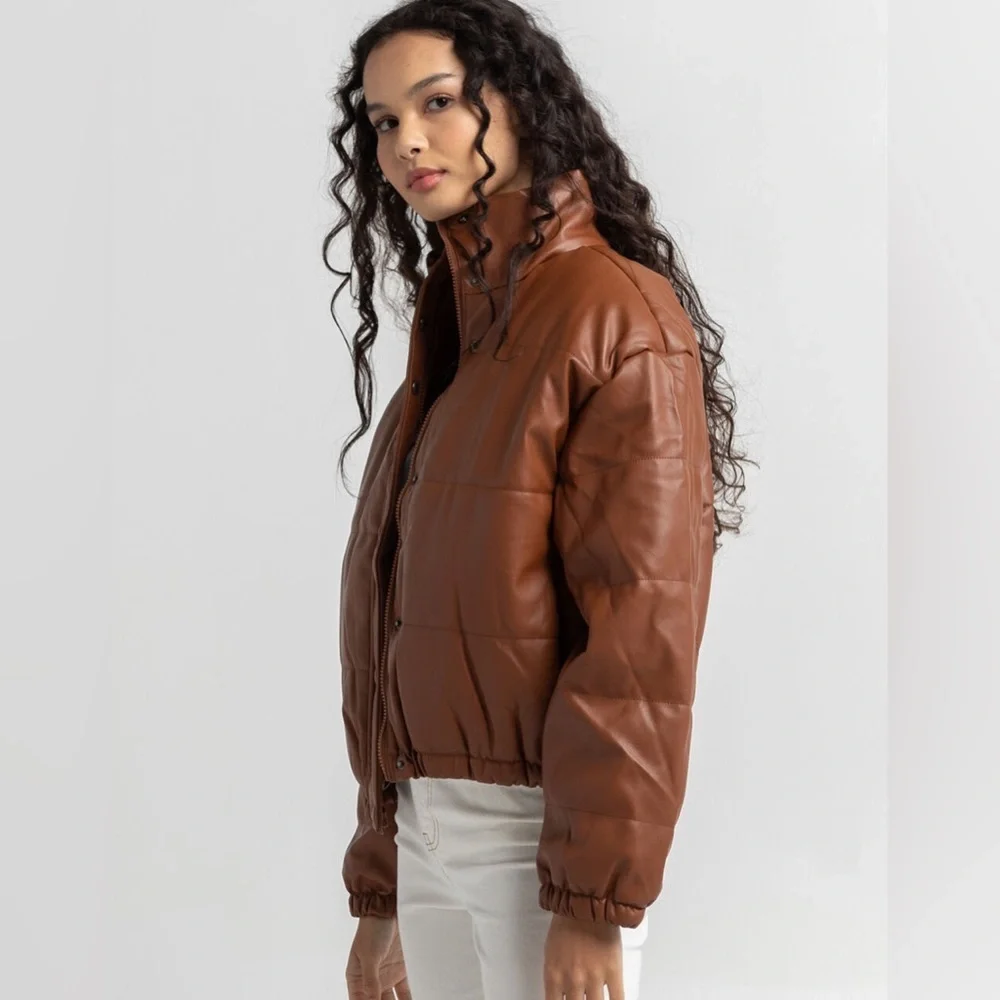 ME JANE Faux Leather Puffer Jacket Size L - Picture 2 of 10